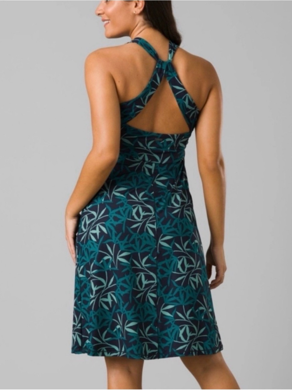 prAna Jewel Lake Nautical Leaves Travel Summer Dress Vacation Outdoor Wear L - Picture 2 of 8